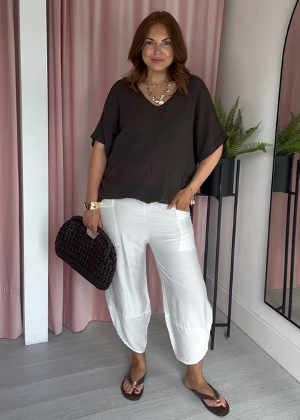 Drapey Barrel Leg Trousers - White