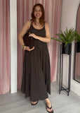 Spaghetti Strap Cotton Dress - Brown