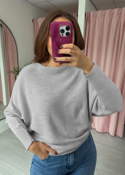 Slash Neck Jumper - Grey