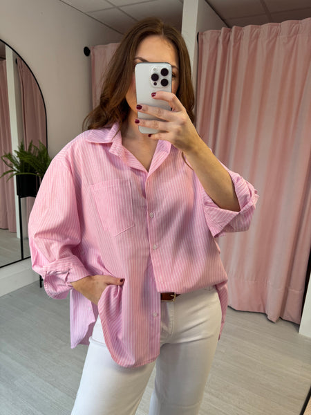 Stripe Button Side Shirt - Pink & White Stripe