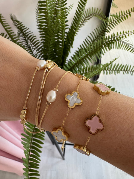 Clover Bracelet - Gold & Pink
