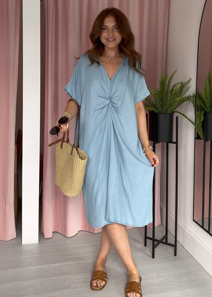 Knot Front Dress - Denim Chambray