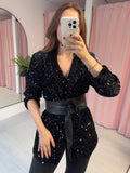 Velvet Sequin Blazer - Black