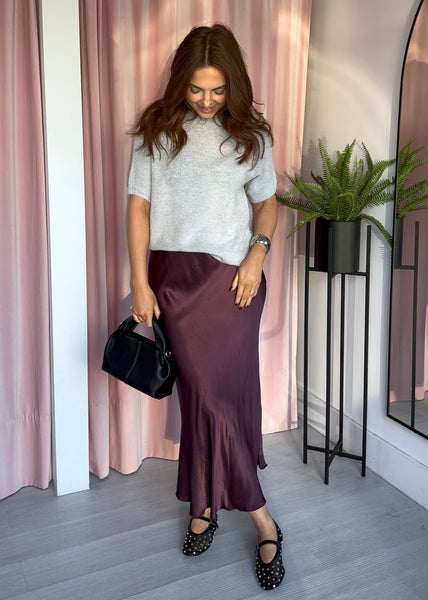 Satin Slip Skirt - Plum