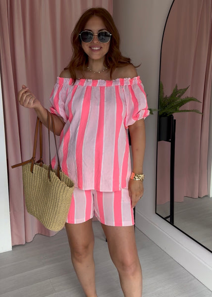 Stripe Co-ord - Neon Pink