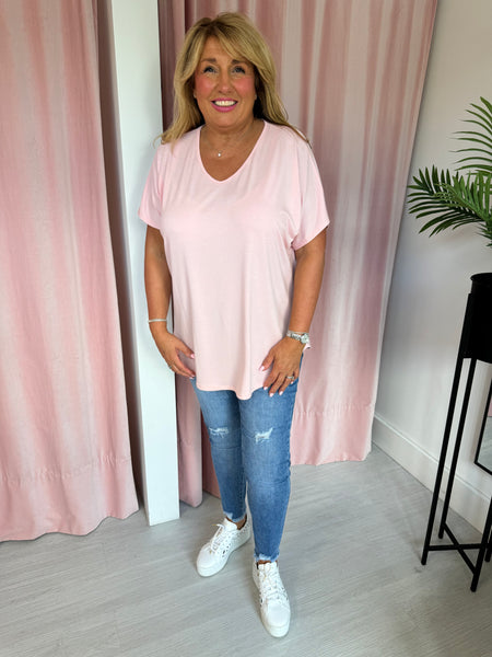 Basic V Neck T Shirt  - Light Pink