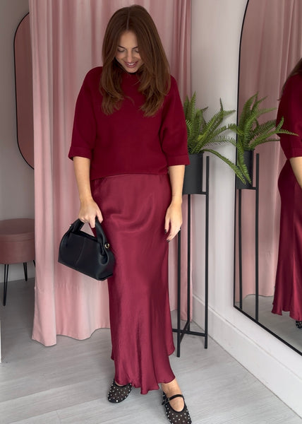 Satin Slip Skirt - Berry