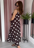 Satin Spaghetti Dress - Brown Polka