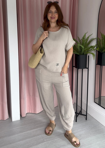 Cheesecloth Barrel Leg Co-ord - Stone