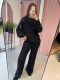 Sequin Side Stripe Tracksuit - Black