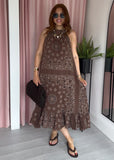 Bandana Halter Dress - Brown