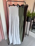 Cheesecloth Shirred Bandeau Jumpsuit - White