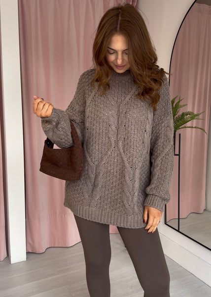Cable Knit Jumper - Taupe