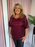 Sequin T-shirt - Burgundy