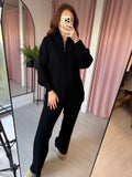 Wide Ribbed Zip Knit Co-ord - Black