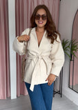 Collarless Tie Belt Jacket - Ecru