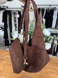 Faux Suede Button Slouch 2 in 1 Bag - Brown