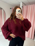 Balloon Sleeve High Neck Jumper - Burgandy