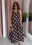 Satin Spaghetti Dress - Brown Polka