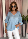 Loose Knit Heart Jumper - Blue