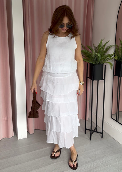 Ruffle Maxi Skirt - White