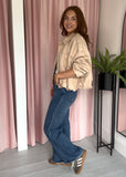 Suede Bubble Hem Jacket - Light Camel