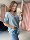 V Neck Cotton Top - Light Blue