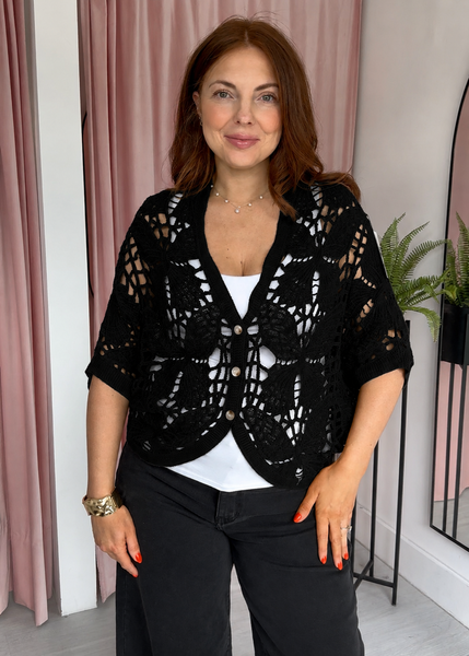 Butterfly Crochet Cardigan - Black