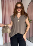 Gold Button Blouse - Taupe