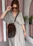 Faux Suede Tassel Sling Bag - Brown