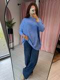 Waffle High Neck Jumper - Blue