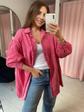 Cheesecloth Oversize Shirt - Pink & Red Stripe