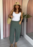 Drapey Barrel Leg Trousers - Khaki