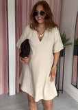 Cheesecloth Short Bubble Sleeve Dress - Stone