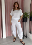 Cheesecloth Barrel Leg Co-ord - White