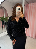 Sequin Cowl Neck Top - Black