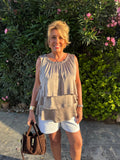 Satin Ruffle Top - Taupe