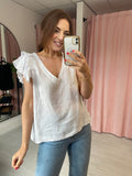 Linen Ruffle Sleeve Top - White