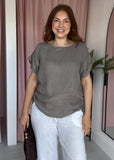 Linen Side Ruched Top - Taupe