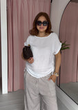 Linen Side Ruched Top - White