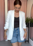 Ruched Sleeve Blazer - White