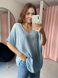 V Neck Cotton Top - Light Blue