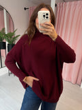 Waffle High Neck Jumper - Burgundy