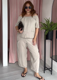 Tea Bag Ruffle Top Co-ord - Biege