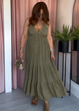 Cheesecloth Halter Dress - Khaki