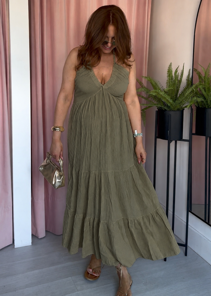Cheesecloth Halter Dress - Khaki