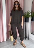 Tea Bag Linen Barrel Leg Co-ord - Brown