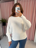 Rib Slash Neck Jumper - White