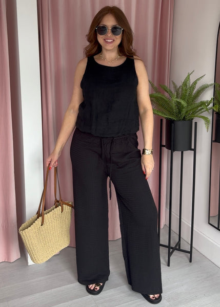 Textured Wide Leg Trousers - Black