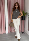 Gold Button Knitted Waistcoat - Taupe